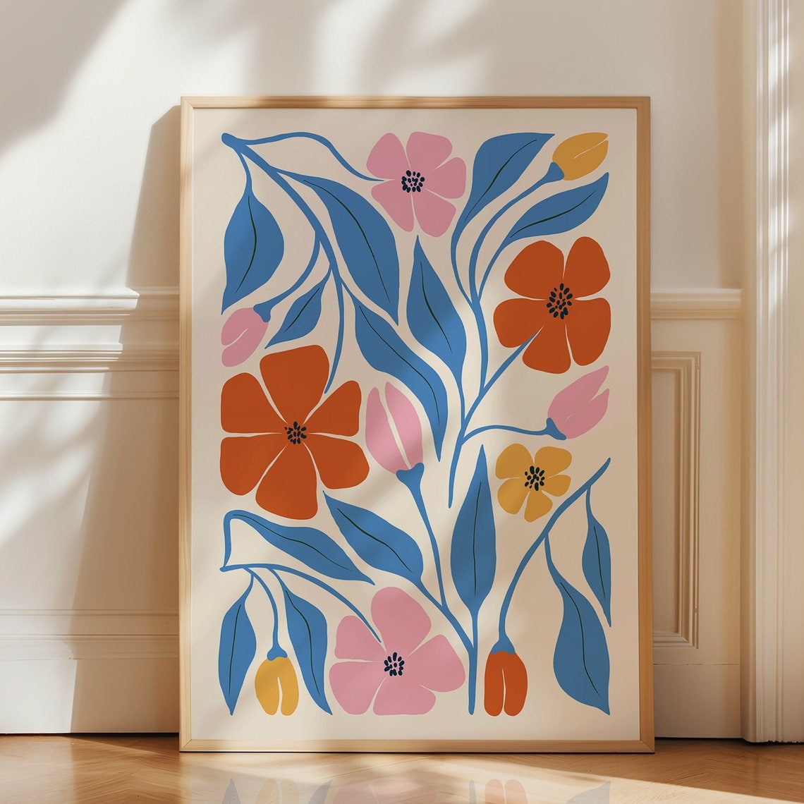 Colourful Abstract Flower Print Modern Botanical Art Scandinavian Floral Wall Boho Living Room Decor