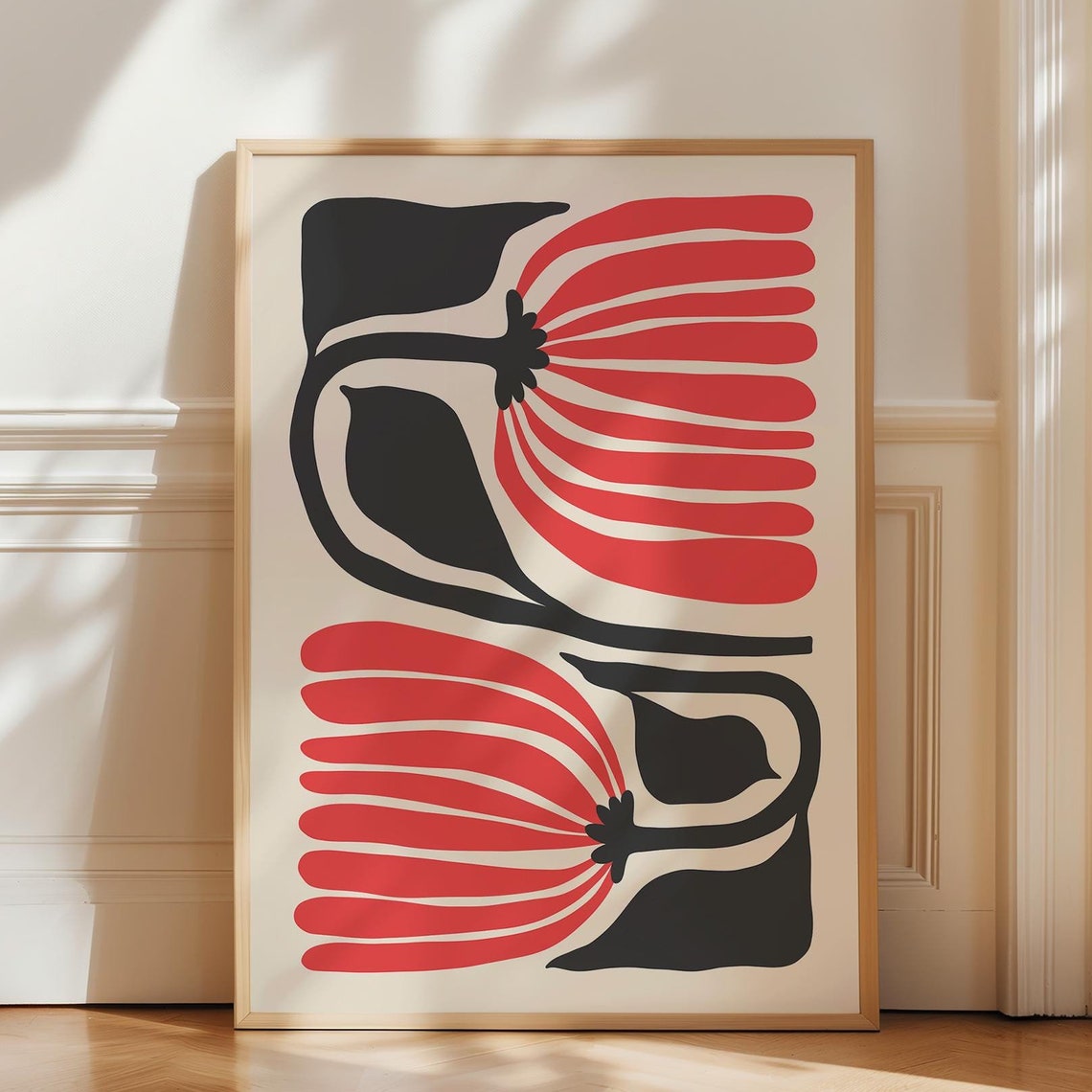 Black And Red Flower, Matisse-Inspired Botanical Print