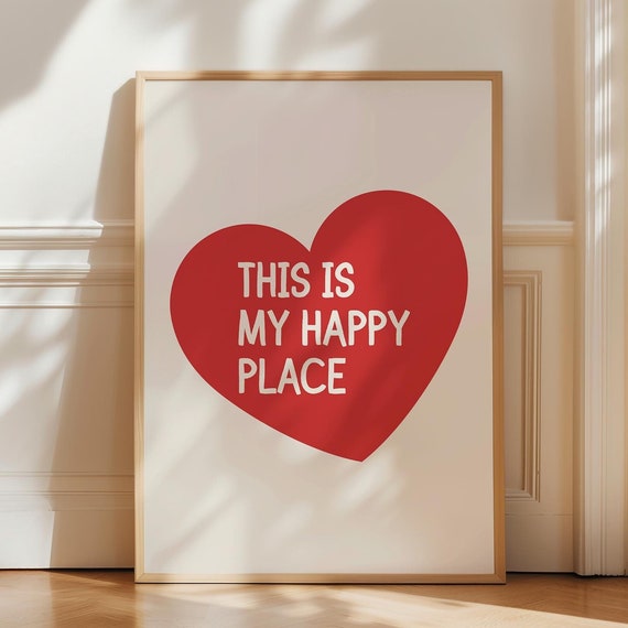 This Is My Happy Place Print Aesthetic Room Decor Red Heart Poster Cute Wall Decor Trendy Maximalist Wall Art