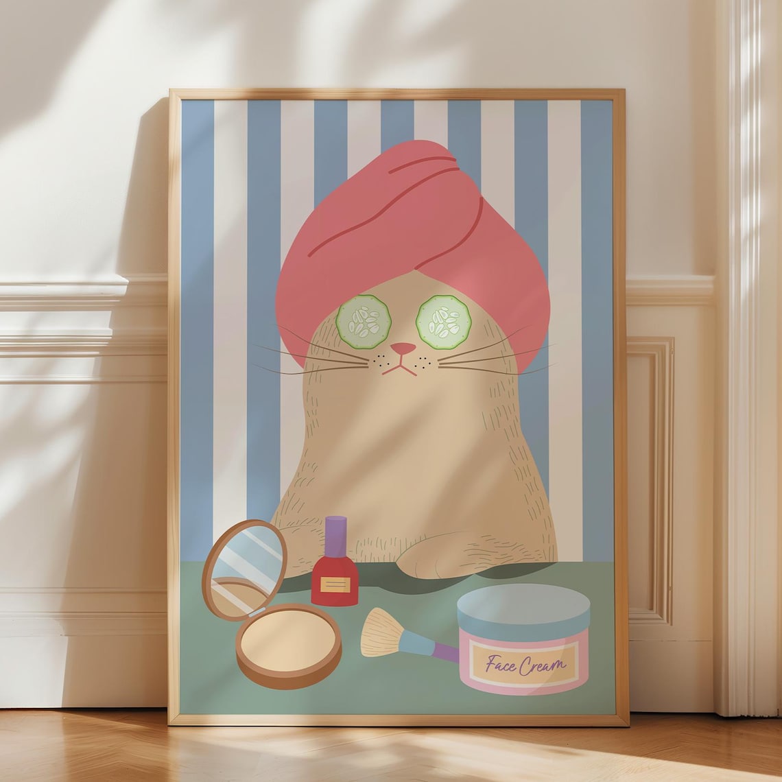 Spa Day Cat Cucumber Eyes Funny Bathroom Beauty Salon Wall Art