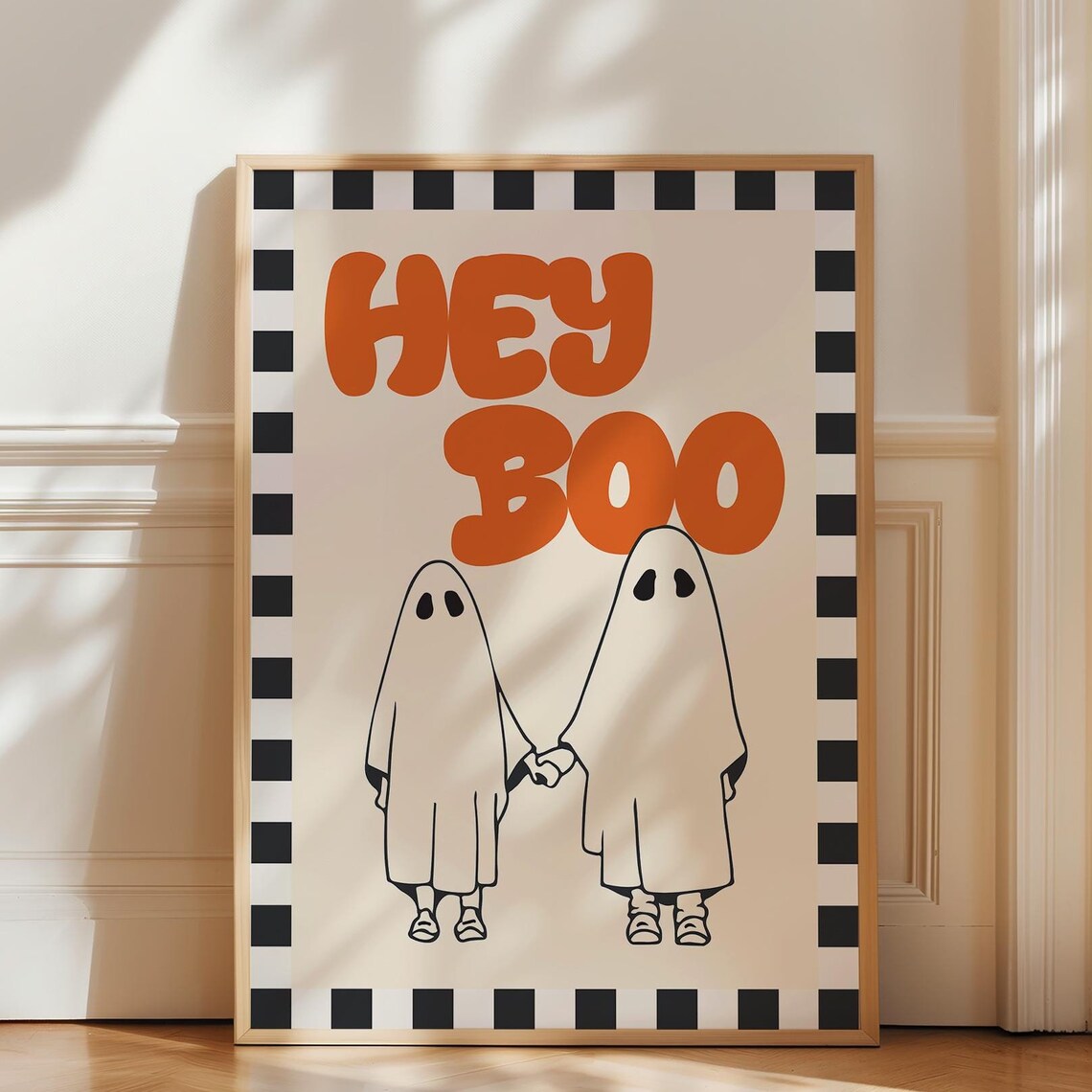 Hey Boo Cute Ghost Retro Halloween Funny Spooky Season Wall Poster