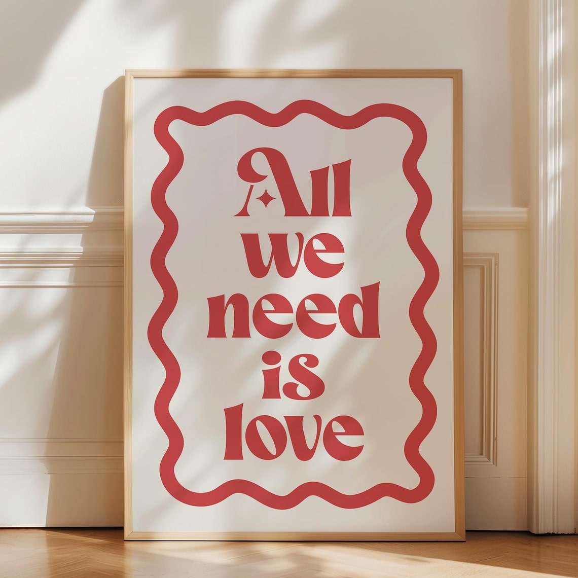 All We Need Is Love Red Wavy Border Typography Quote Art Poster
