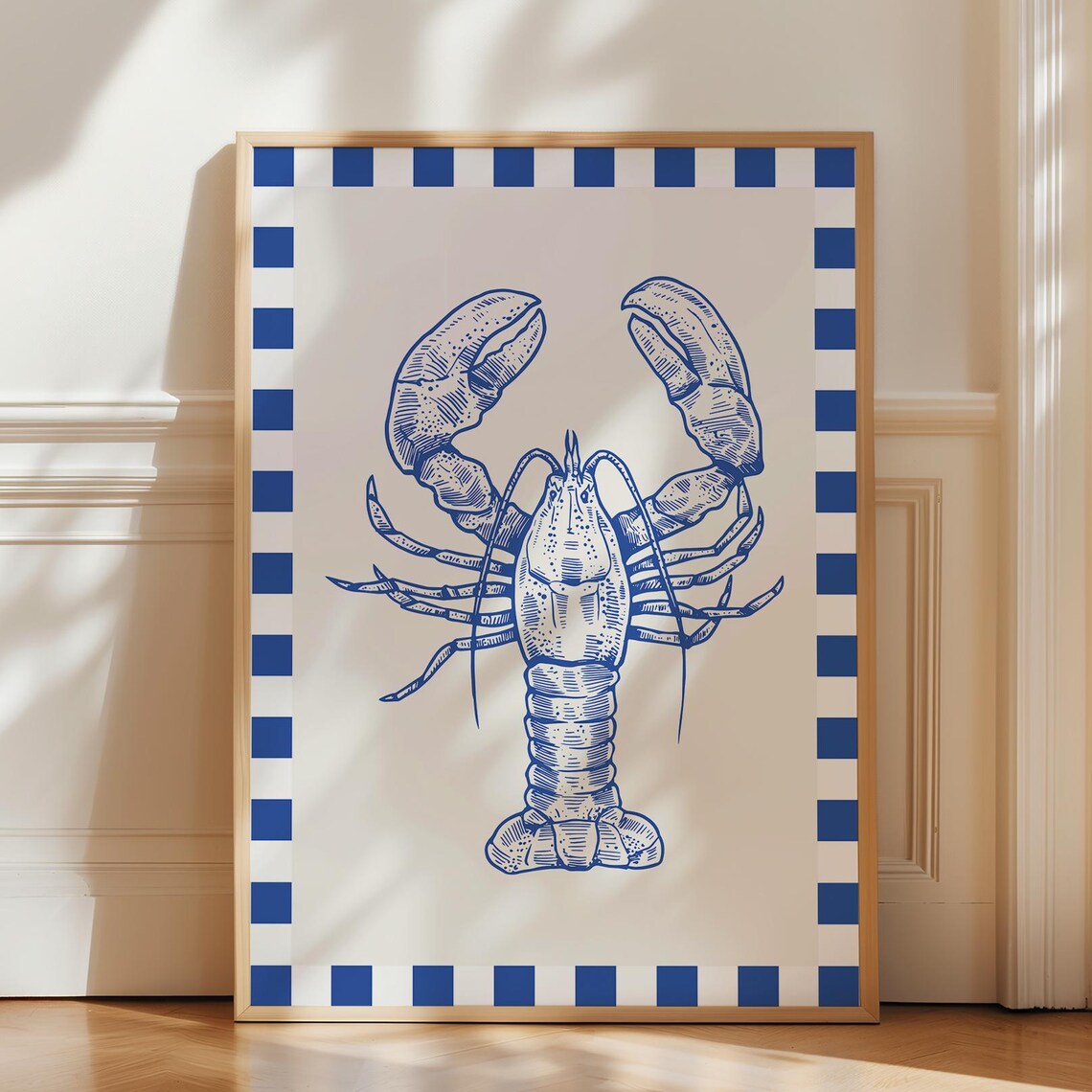 Lobster Print In Blue Kitchen Poster Seafood Coastal Wall Art Dining Room Decor