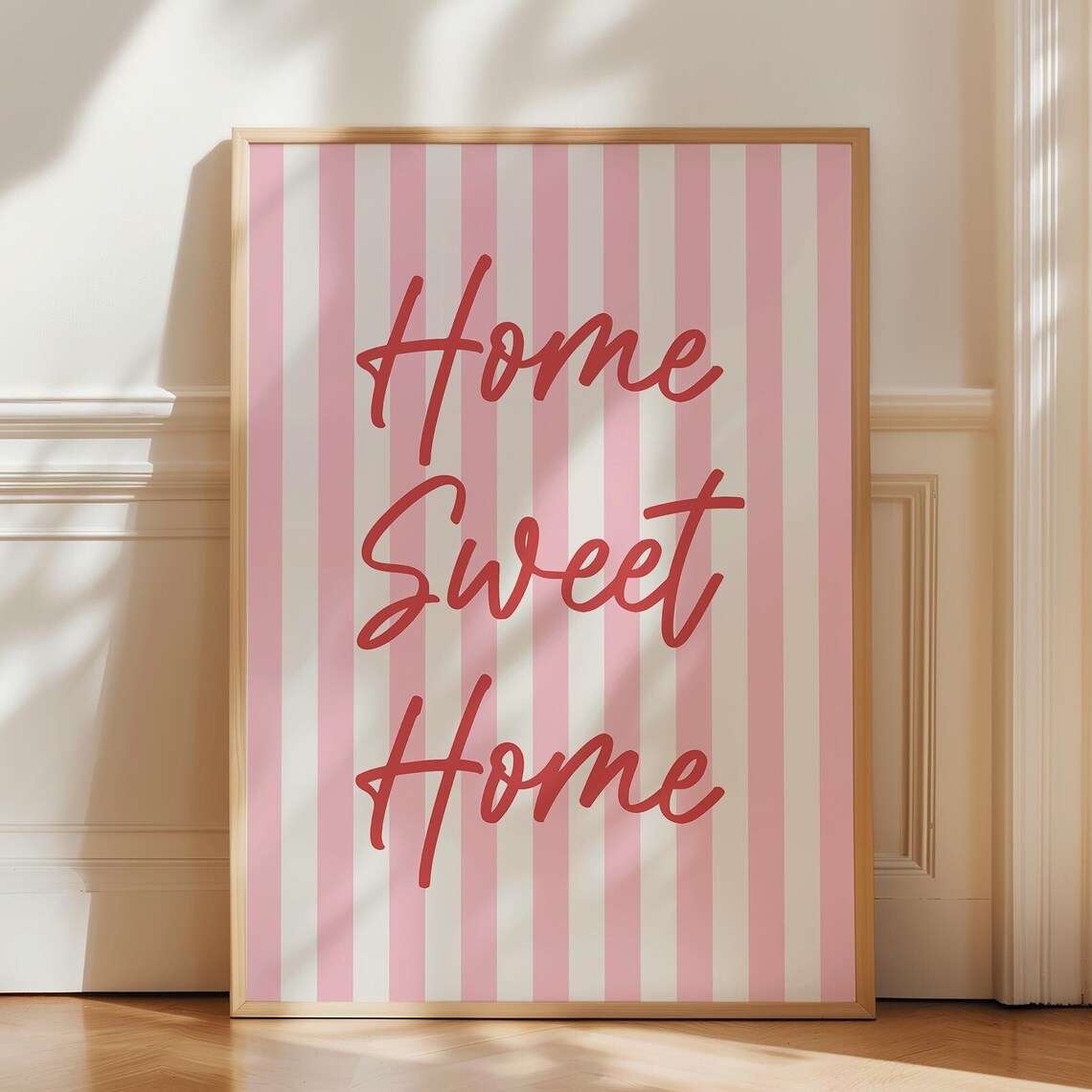 Home Sweet Home Pink Striped Script Wall Art Home Decor Sign