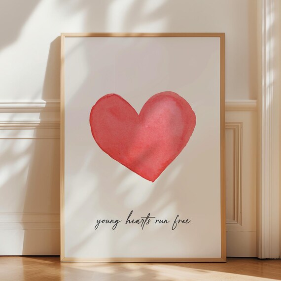 Young Hearts Run Free Red Watercolor Heart Minimalist Quote Poster