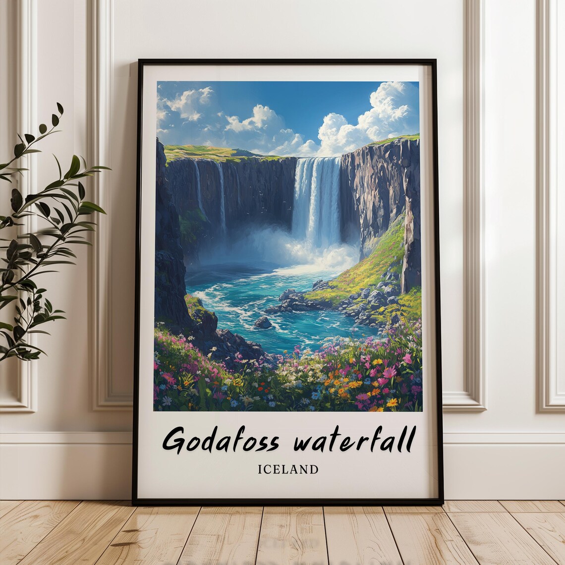 Godafoss Waterfall Iceland Travel Poster
