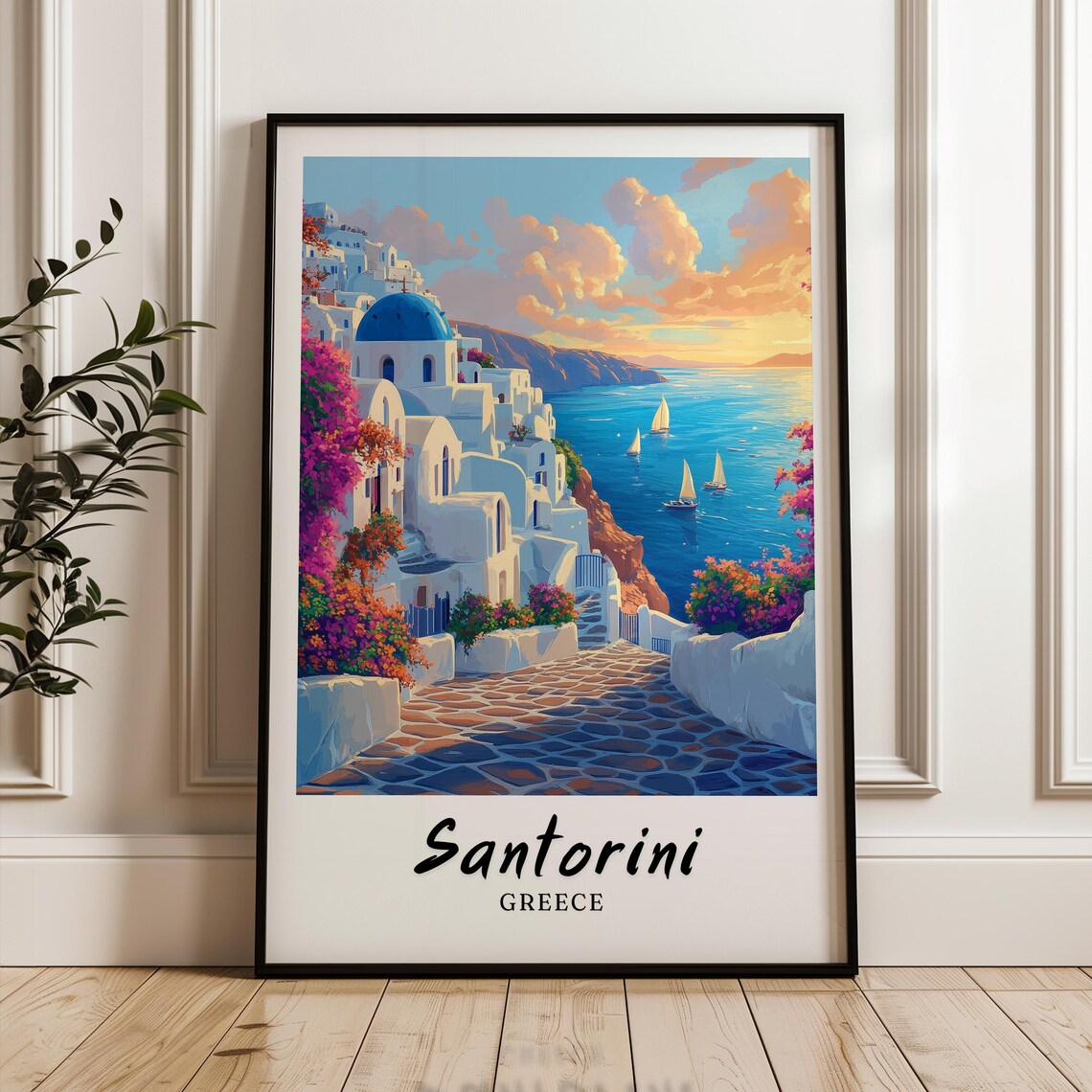 Santorini Greece Travel Poster, Minimalist Europe