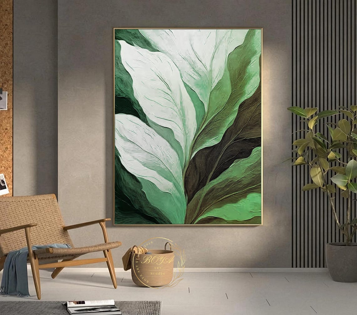 Dramatic Dark Green 3D Textured Relief Leaves Abstract Poster - Image 3