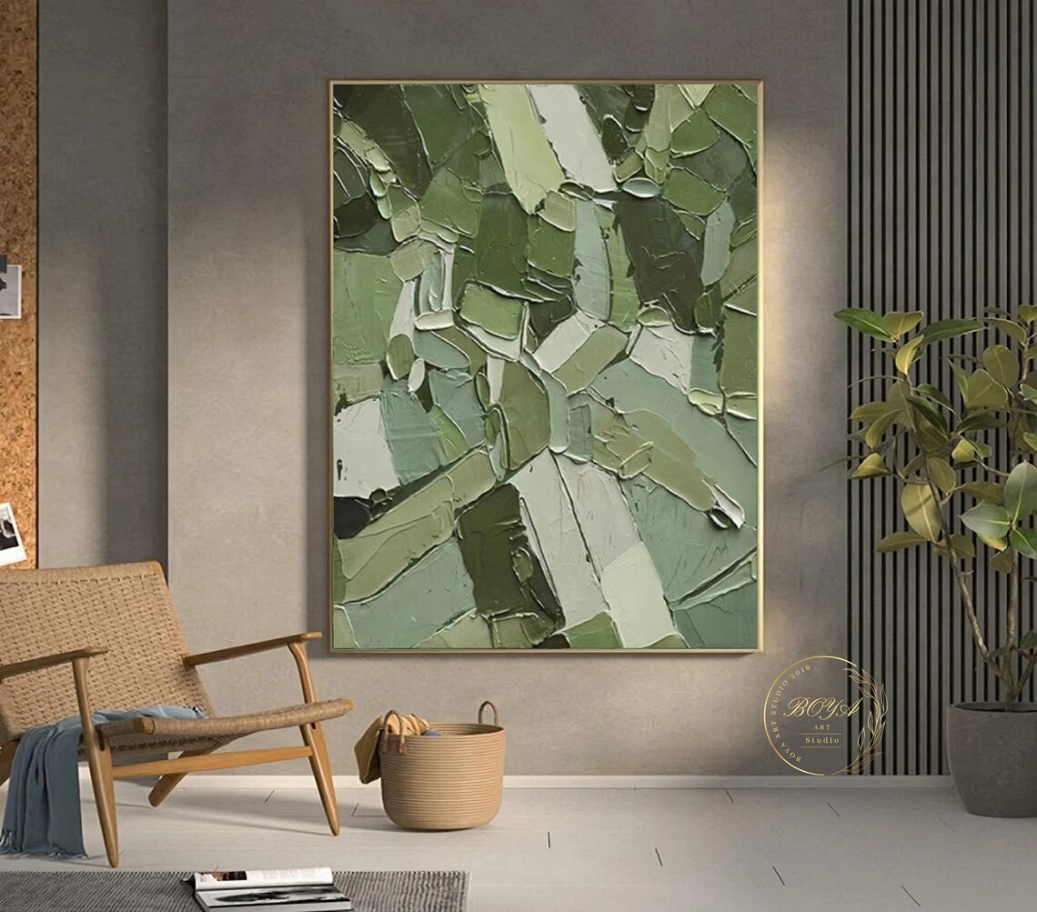 Green Abstract Oil Painting, Modern Wall Art Print - Image 2