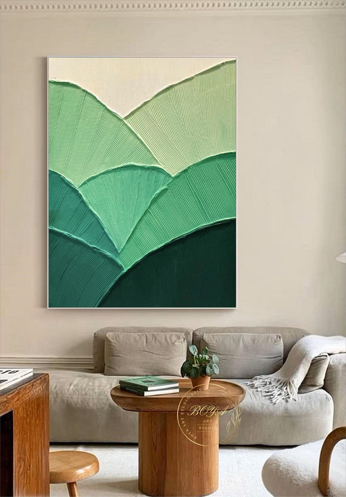 Green Gradient Ridged Leaves with Impasto Texture Abstract Poster - Image 5