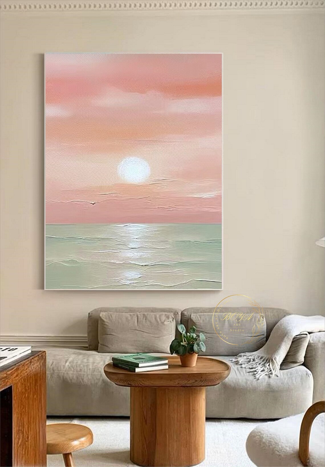 Abstract Seascape, Green Ocean Pink Sky Poster Print - Image 5