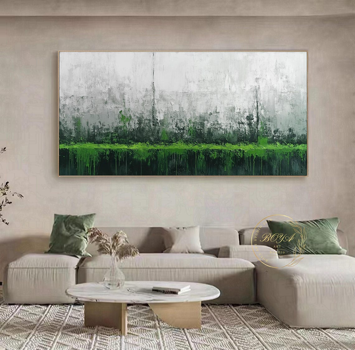 Misty Green Abstract Landscape Wide Panoramic Horizon Poster - Image 2