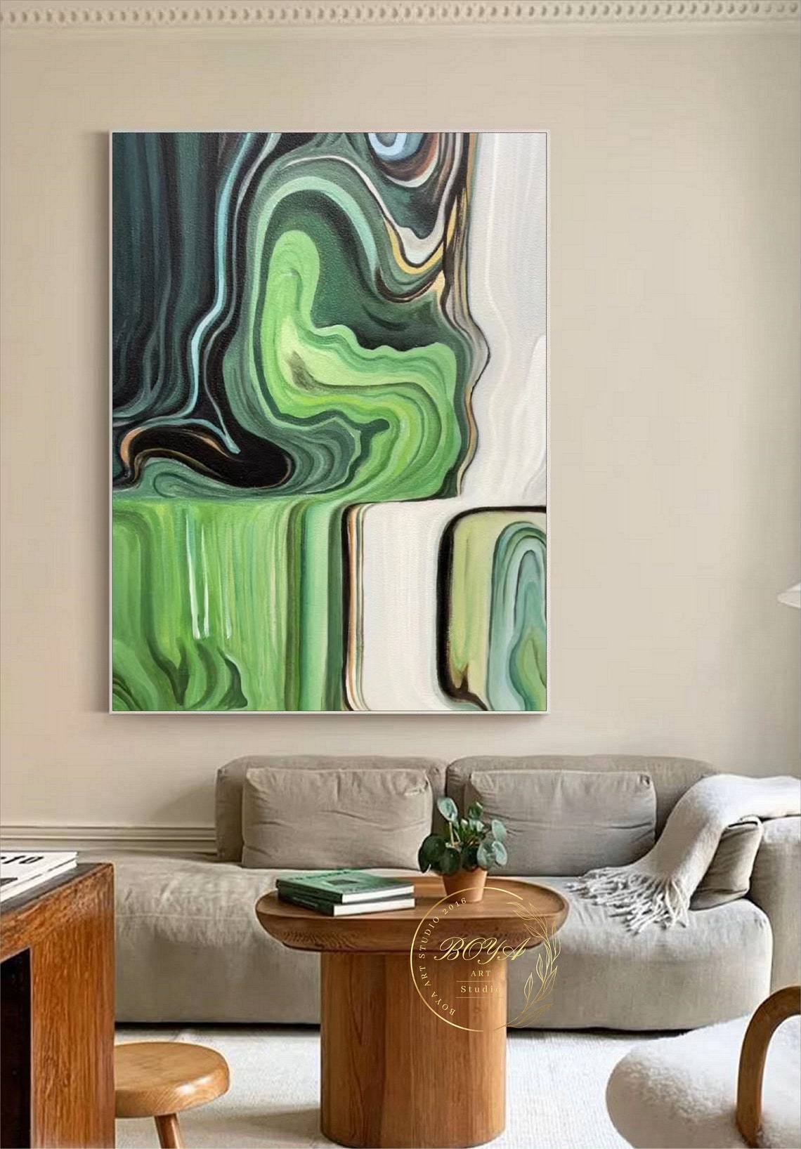 Deep Green Marble Waves Swirling Elegant Abstract Painting Poster - Image 4