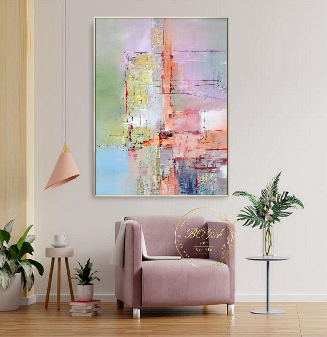Rainbow Abstract Painting, Modern Line Art Print - Image 3