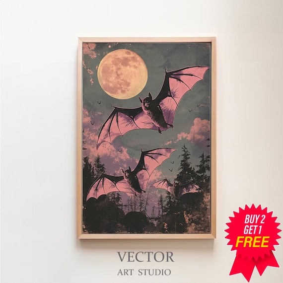 Vintage Neon Pink Vampire Bats Art Print