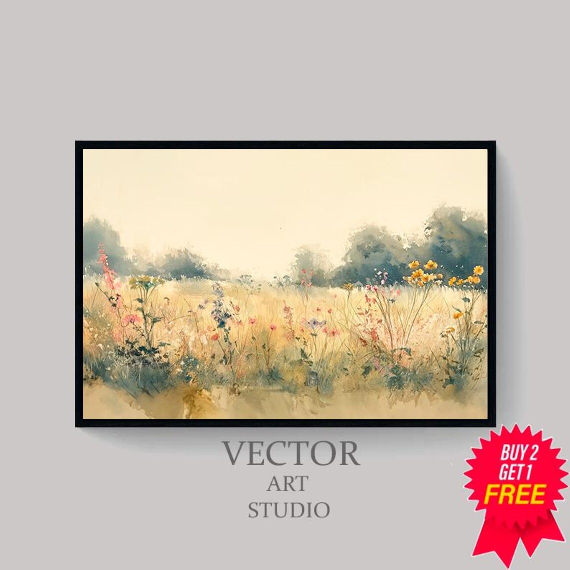 Soft Watercolor Wildflower Meadow In Golden Morning Light Poster - Image 4