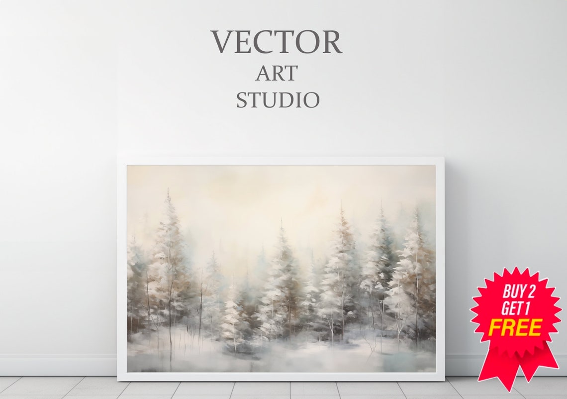 Moody Winter Forest Landscape Frame Tv Art Evergreen Trees Oil Painting Christmas Decor Rustic Vintage Christmas Screensaver - Image 3