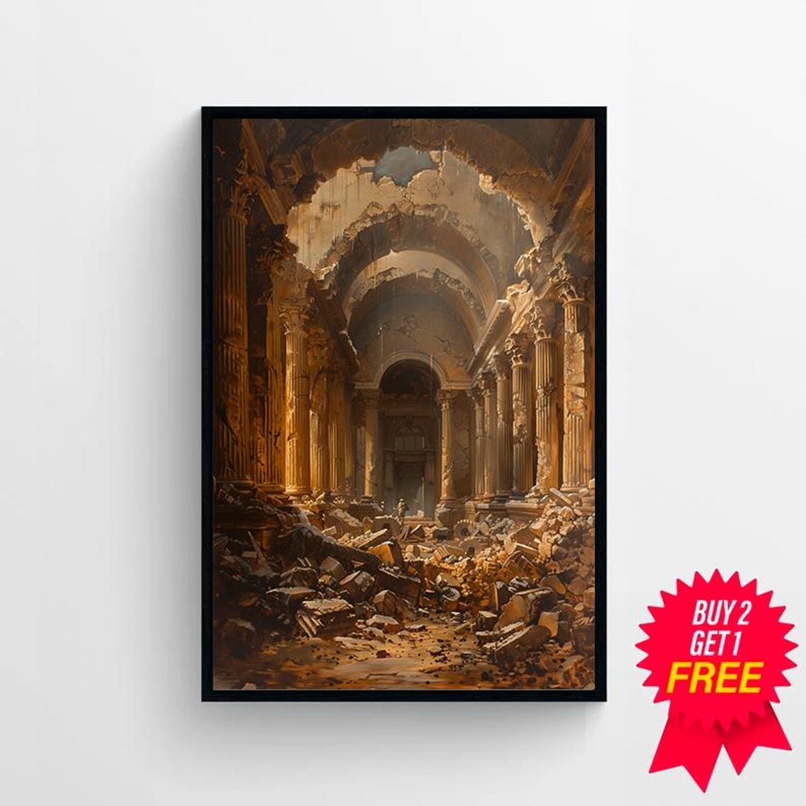 Roman Temple Interior Ruined Columns Rubble Classical Art Poster - Image 4