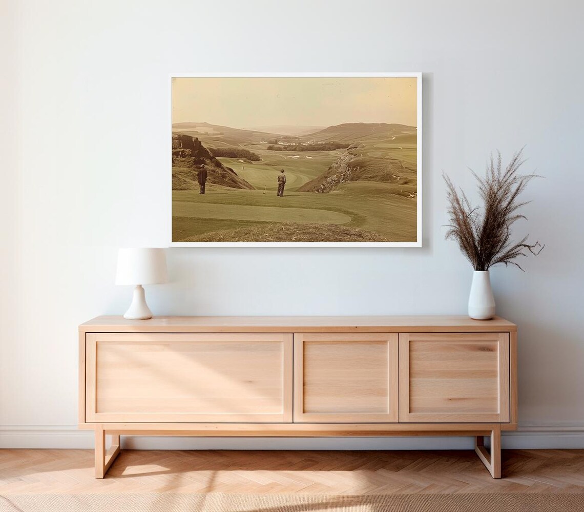 Vintage Sepia Golfers on Hillside Fairway Classic Golf Art Print - Image 2