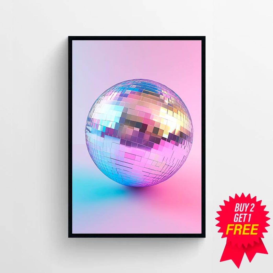 Iridescent Disco Ball on Pink and Blue Pastel Gradient Poster - Image 4
