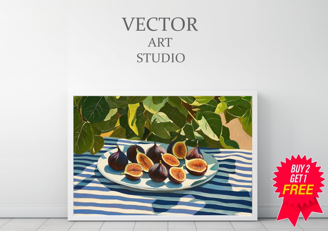 Fresh Figs on Plate Under Fig Tree Mediterranean Still Life Print - Image 3