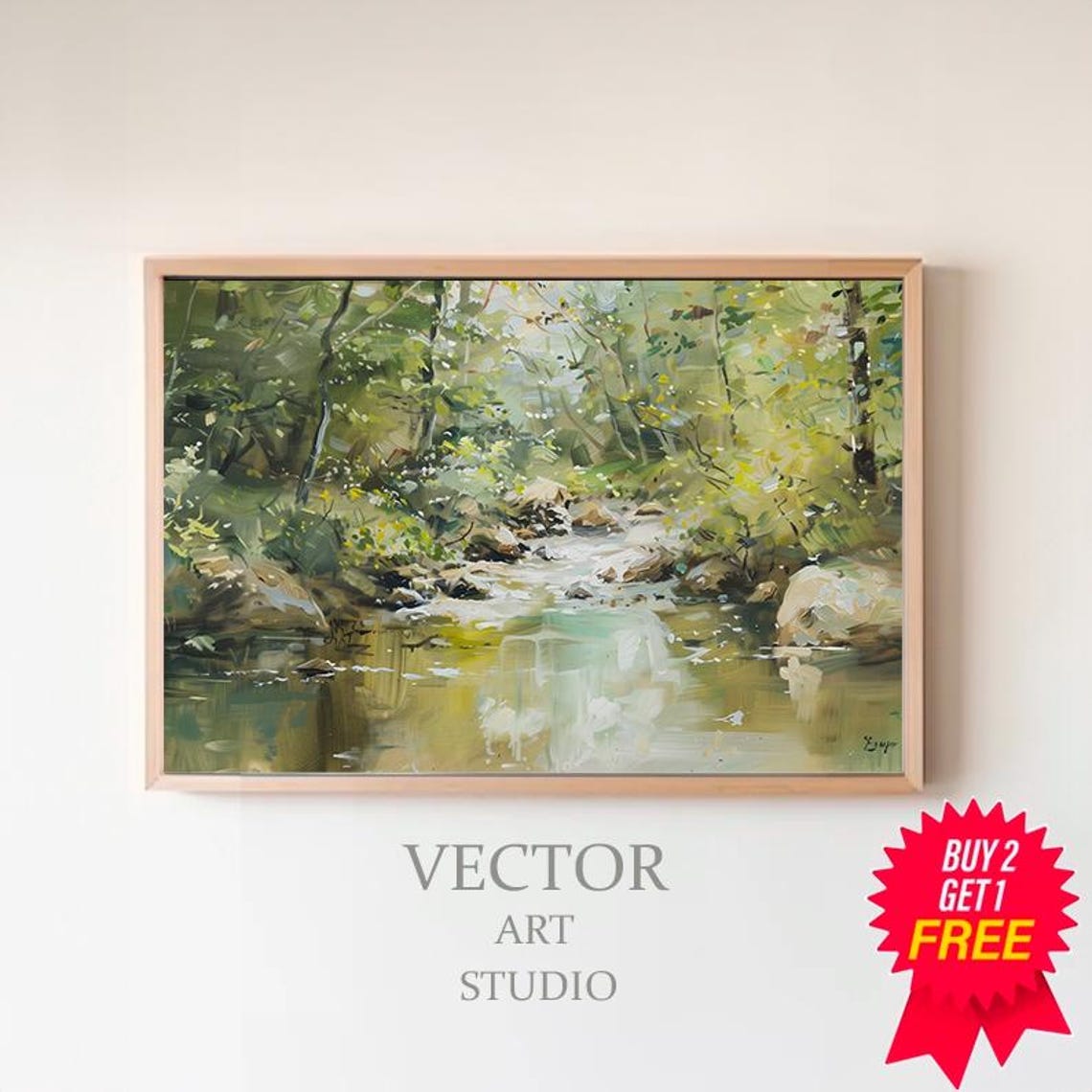Spring Stream Landscape Painting Frame Tv Art Easter Green Earthy Summer Tv Decor Spring Forest River Scenery Screensaver