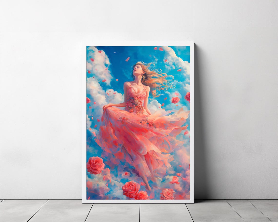 Divine Feminine Aphrodite Floating among Roses in the Sky Poster - Image 3