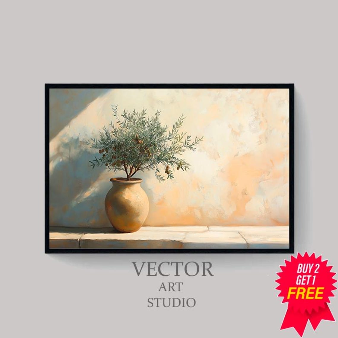 Sunlit Olive Tree In Rounded Clay Pot Mediterranean Style Poster - Image 4