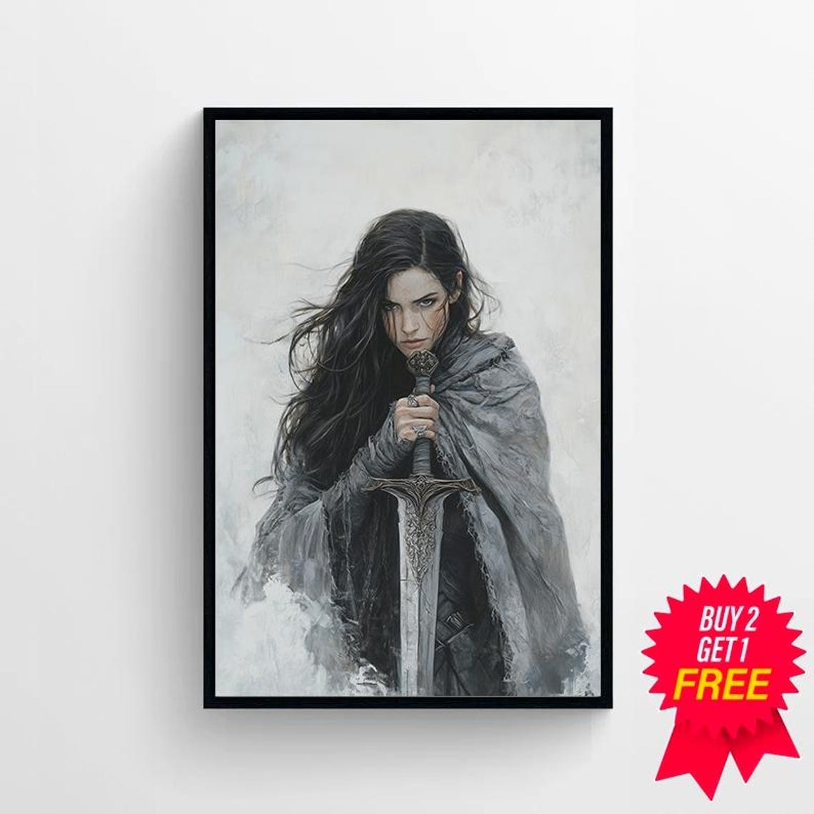 Hecate Dark Goddess Gripping Sword Cloaked Warrior Portrait Poster - Image 4