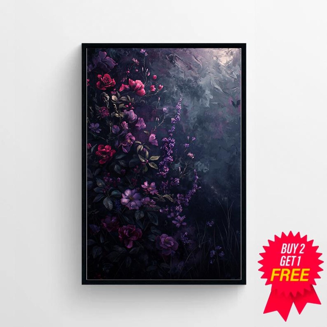 Velvet Purple Roses in a Misty Dark Botanical Floral Painting Poster - Image 4
