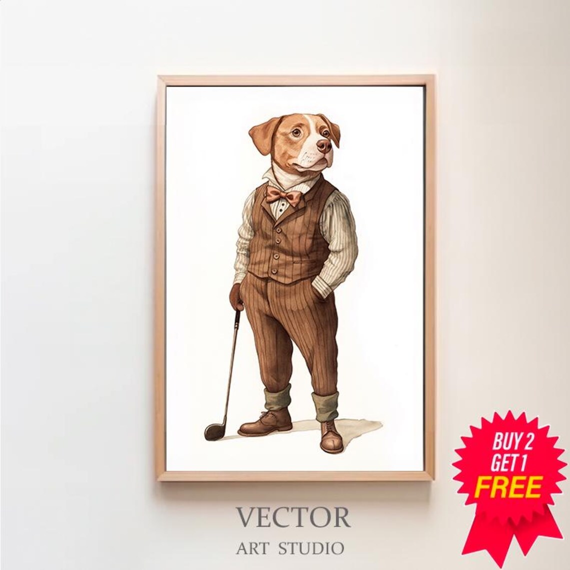 Labrador Dog Dapper Vintage Golf Outfit Bow Tie Portrait Poster
