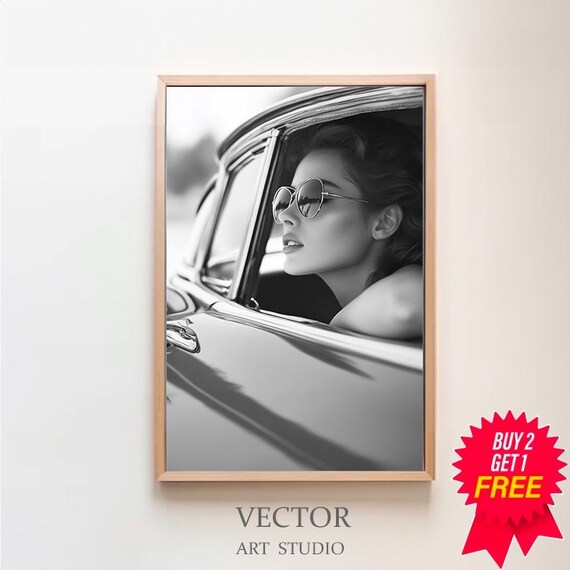 Black And White Fashion Print Feminist Poster Classic Car Print Retro Wall Art Luxury Wall Decor Teen Girl Room Decor