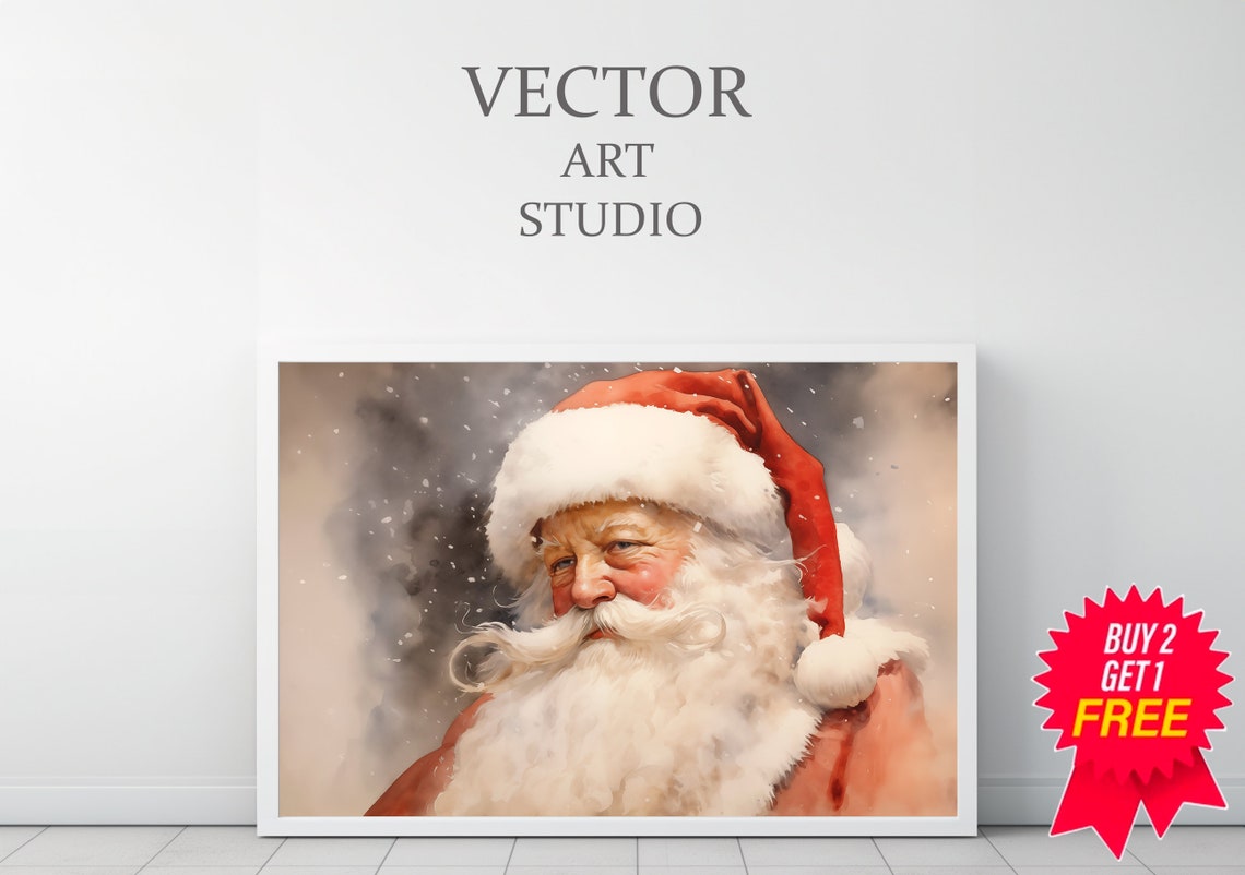 Vintage Santa Claus Close Portrait in Soft Snowy Gray Tones Poster - Image 3