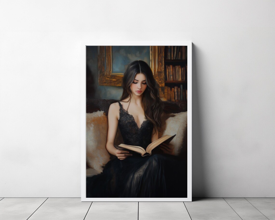 Victorian Lady Reading Room, Gothic Dark Academia Art Print - Image 3