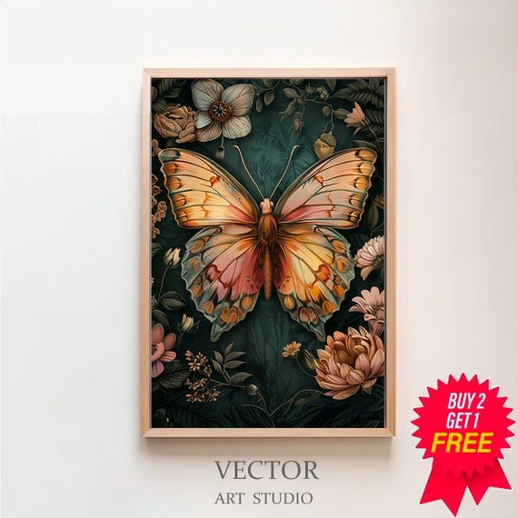 William Morris Print Pink Butterfly Botanical Poster Vintage Wall Art Textiles Art Vintage Poster Wall Art Print Poster