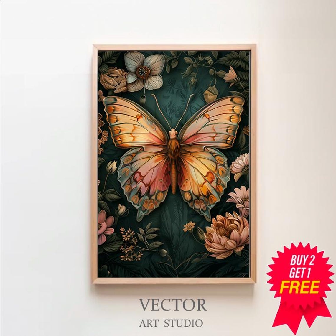 William Morris Print Pink Butterfly Botanical Poster Vintage Wall Art Textiles Art Vintage Poster Wall Art Print Poster