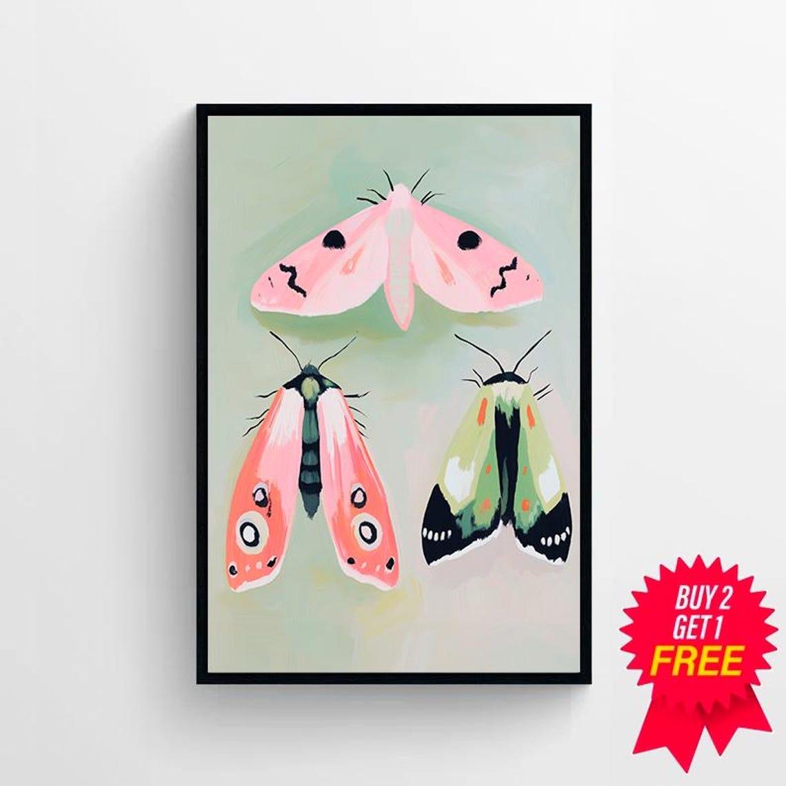 Colorful Moth Painting Vibrant Insect Wall Art Print Animal Lover Bright Bug Portrait Kids Room Playroom - Image 4
