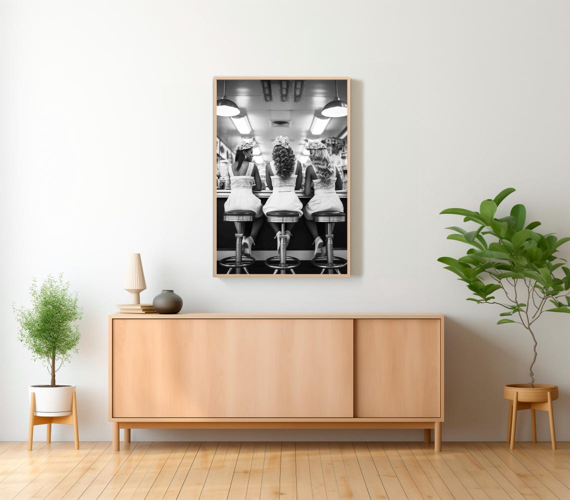 Women Drinking At Bar Wall Art Black And White Print Three Friends Vintage Poster Retro Wall Decor Alcohol Art Bar Cart Print - Image 2