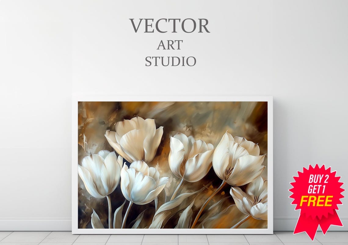 Spring Tulips Frame Tv Art Neutral Flower Tv Art Spring Botanical Easter Screensaver Moody Vintage Floral Oil Painting - Image 3