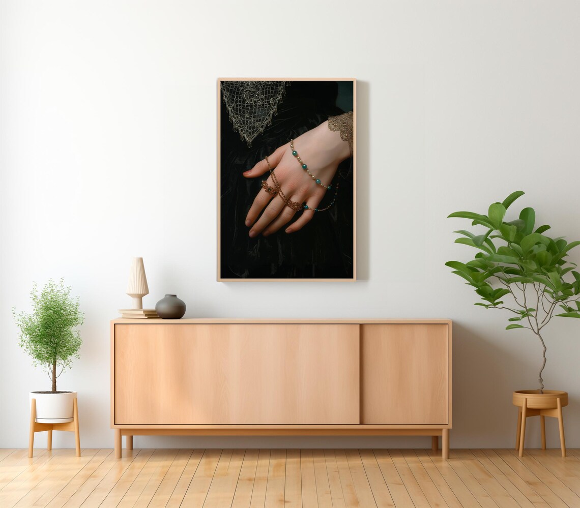 Victorian Hand with a Turquoise Bead Bracelet in Gothic Jewelry Wall Art - Image 2