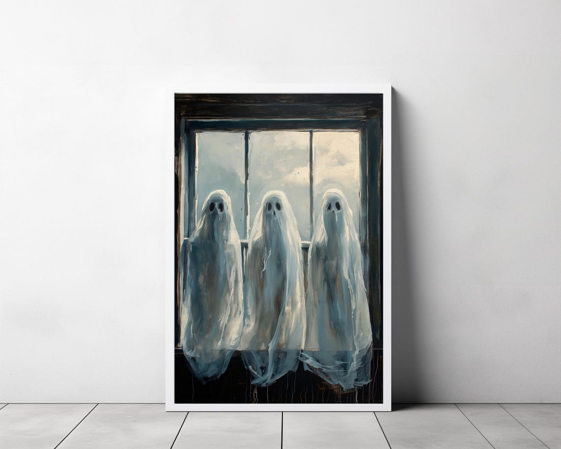Three Cute Ghosts By A Sunny Window Sweet Spooky Halloween Poster - Image 3