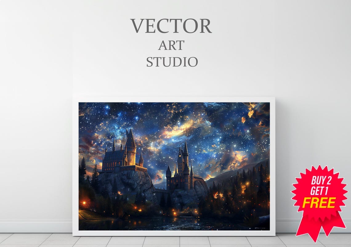 Wizarding Inspired Poster Vintage Wizard School Wizard World Van Gogh Painting Vintage Castle Decor Wall Art - Image 3