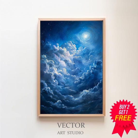 Enchanting Moon Art Print Vintage Inspired Dark Academia Dark Cottagecore Celestial Art Print Night Sky Painting
