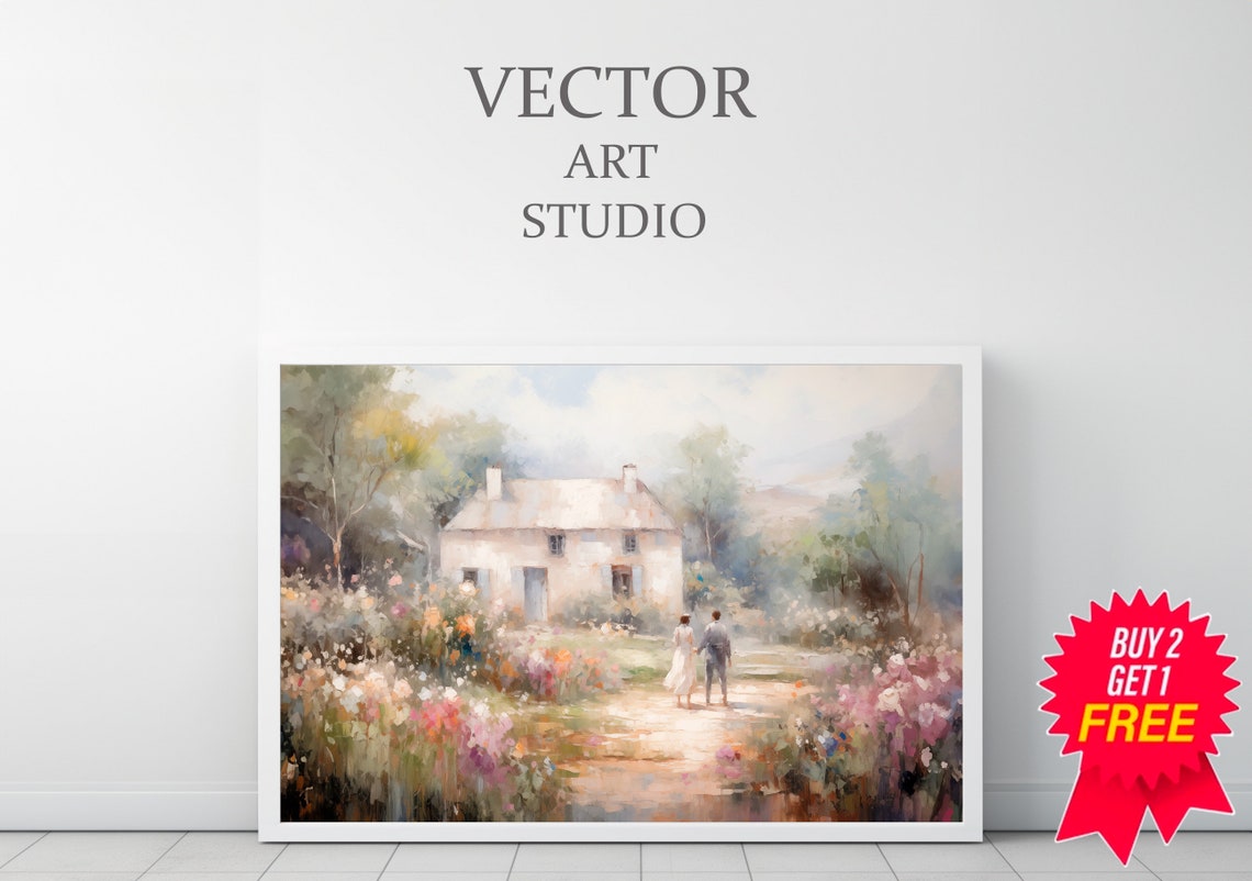 Cottage Garden Romance: Couple Walking to a Country Cottage Poster - Image 3