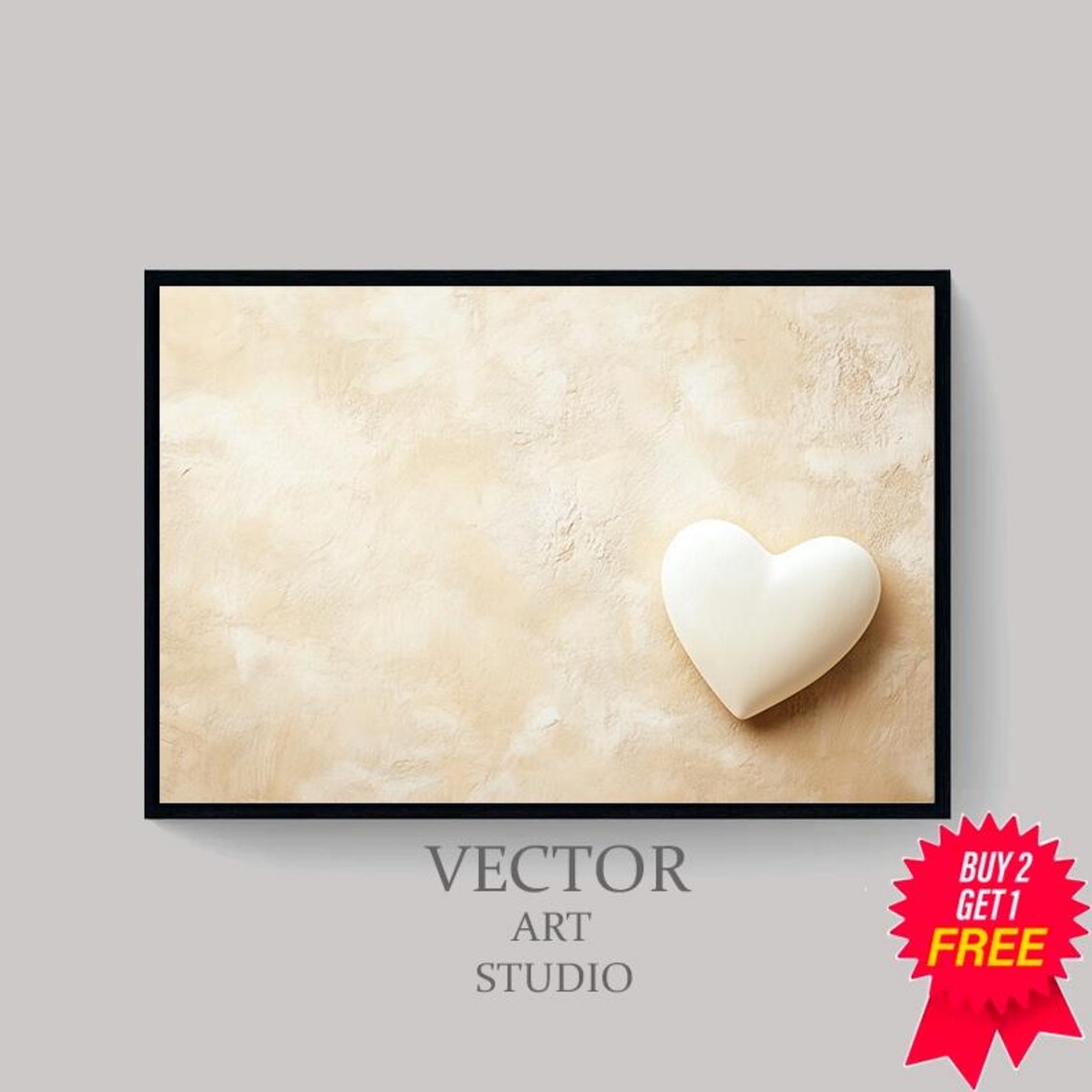 Valentine Abstract Heart, Minimalist Neutral Art - Image 4