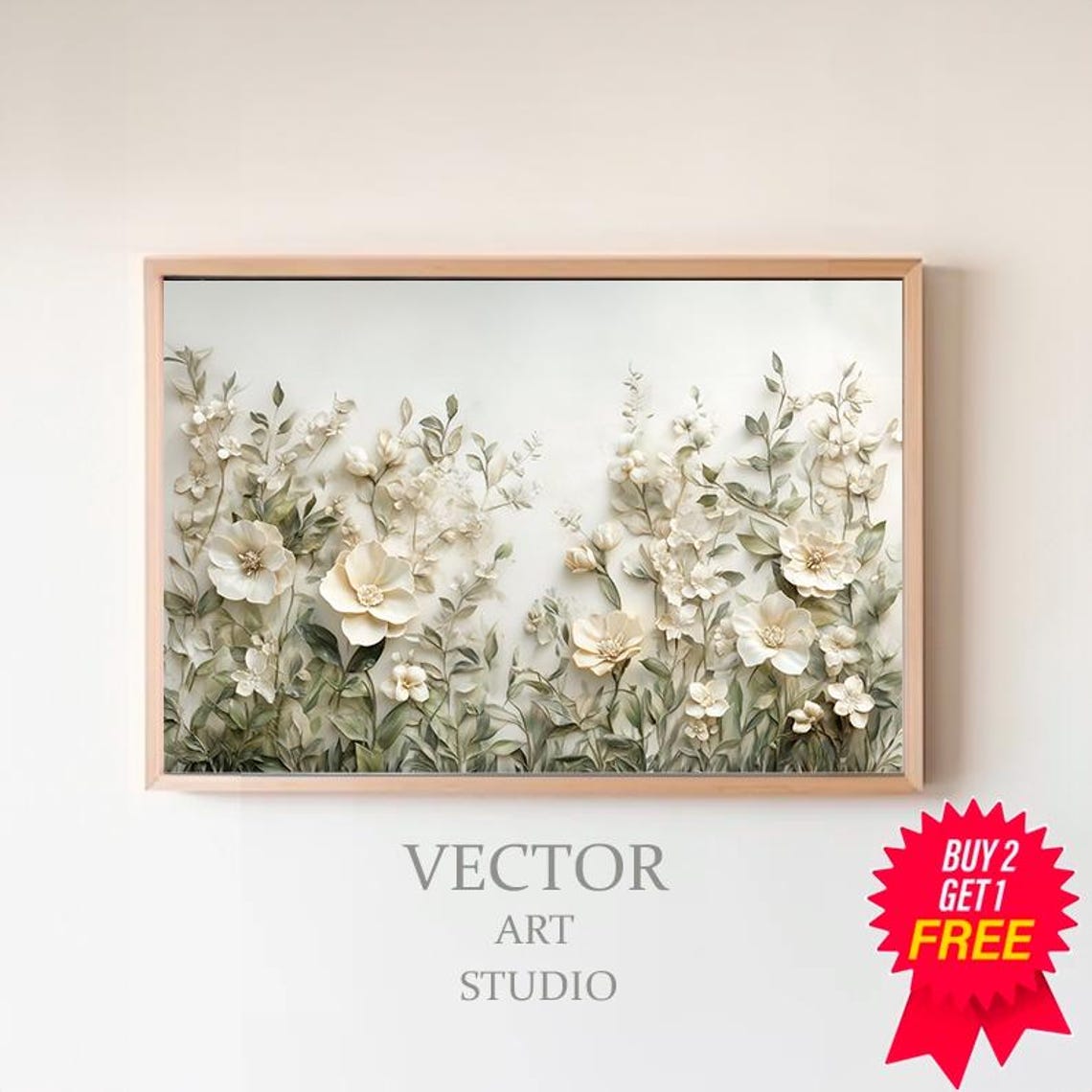 Wildflower Field Blooming in Soft Cream and Beige Tones Poster
