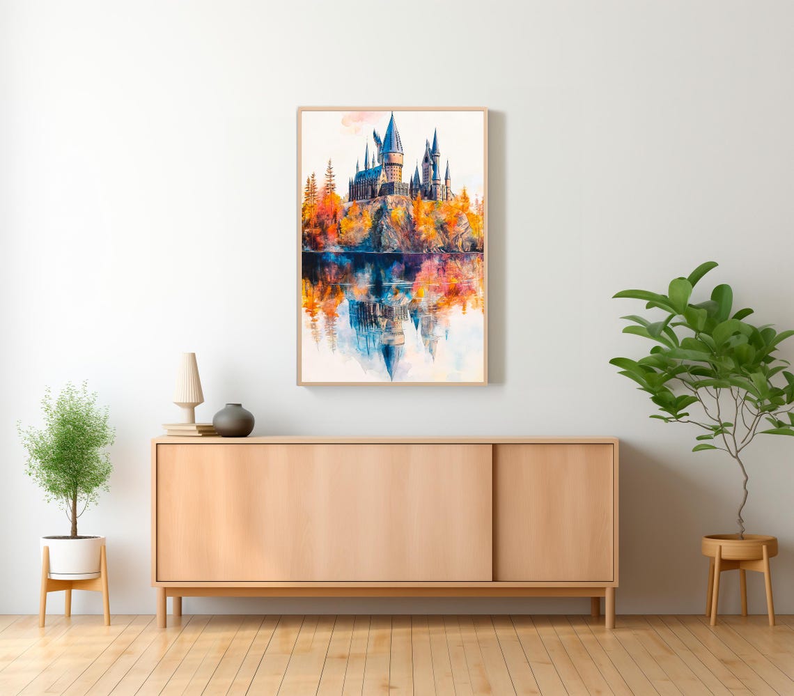 Magical Castle Watercolour Charming Wizard Art For Wizarding World Enthusiasts Great Lake Magic Print - Image 2