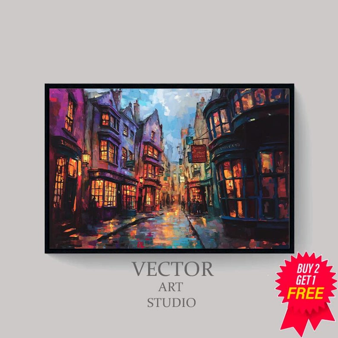 Magical Lantern Lit Alley At Dusk Wizard Shopping Street Poster - Image 4