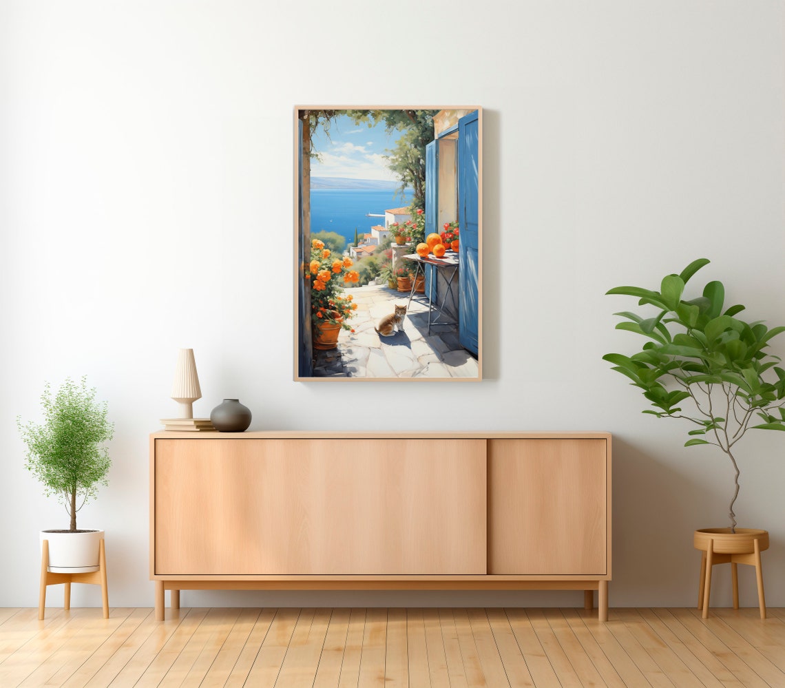 Amalfi Coast Terrace Blue Doors Mediterranean Sea View Travel Poster - Image 2