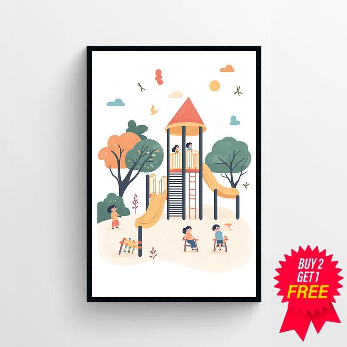Playground Tower with Sunny Yellow Slides Cheerful Kids Poster - Image 4